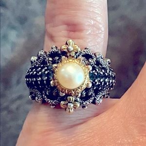 Gorgeous Barbara Bixby Blue Topaz, Pearl 925, 18k gold ring